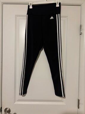 adidas 7/8 Black Leggings with White Triple Side Stripes